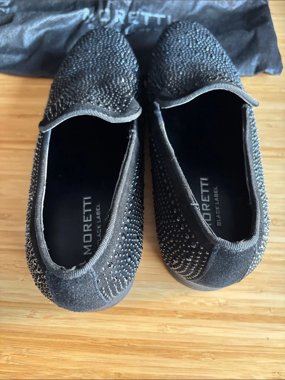 Moretti Black Label black rhinestone-studded smoking loafers 8.5
